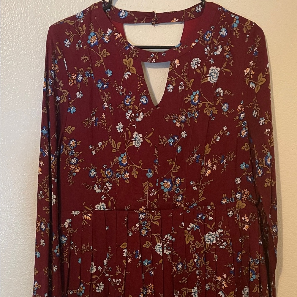 Entro Burgundy Floral Long Sleeve Dress